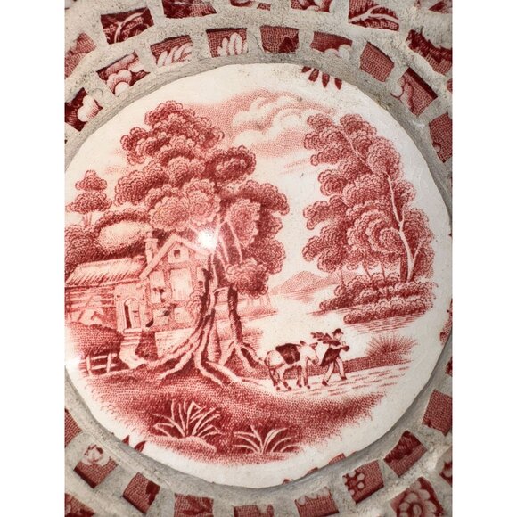 Spode Enoch Woods Mosaic Plate With Red & White Patterns - Picture 1 of 14
